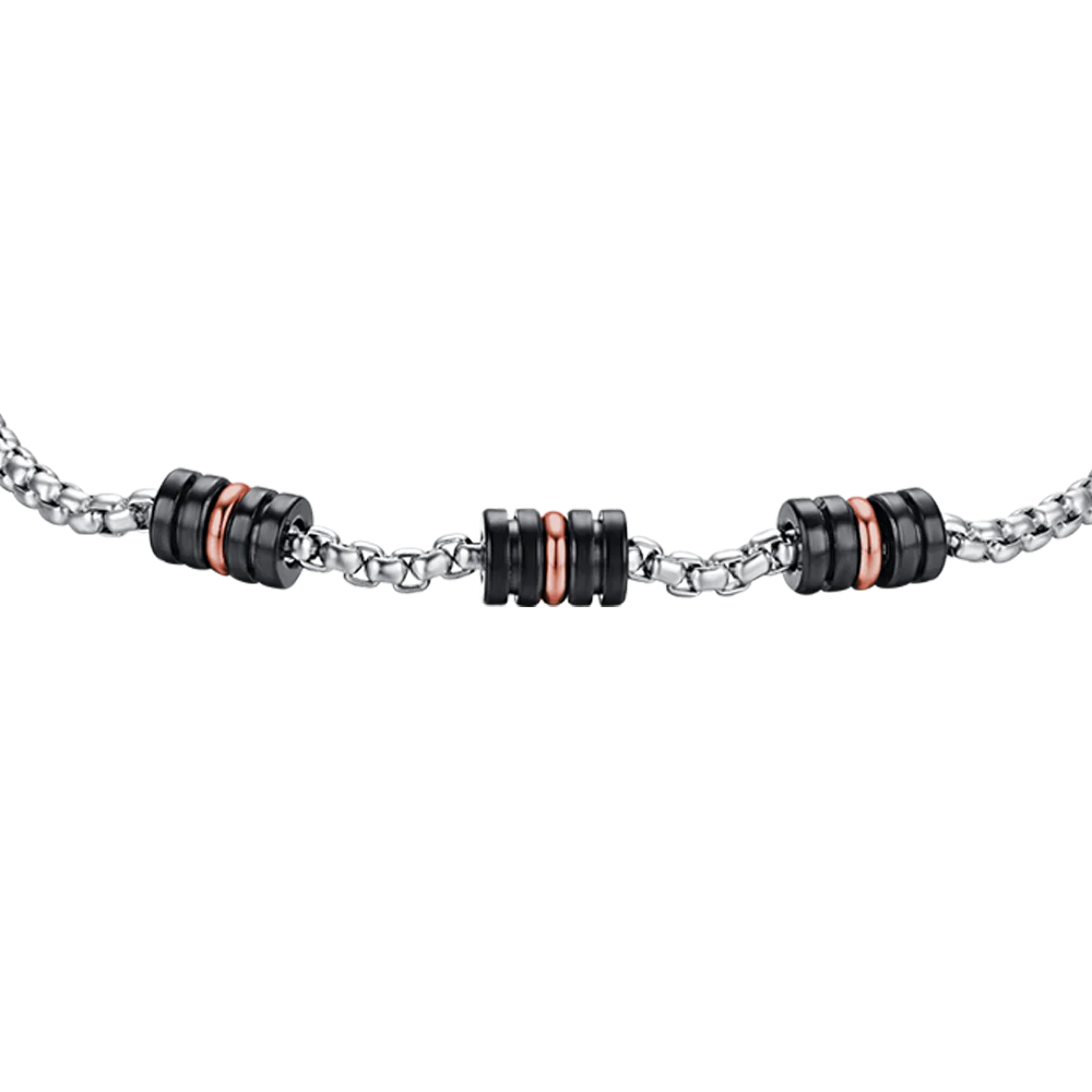 Pulsera Acero con elementos IP Negro e IP Rosa