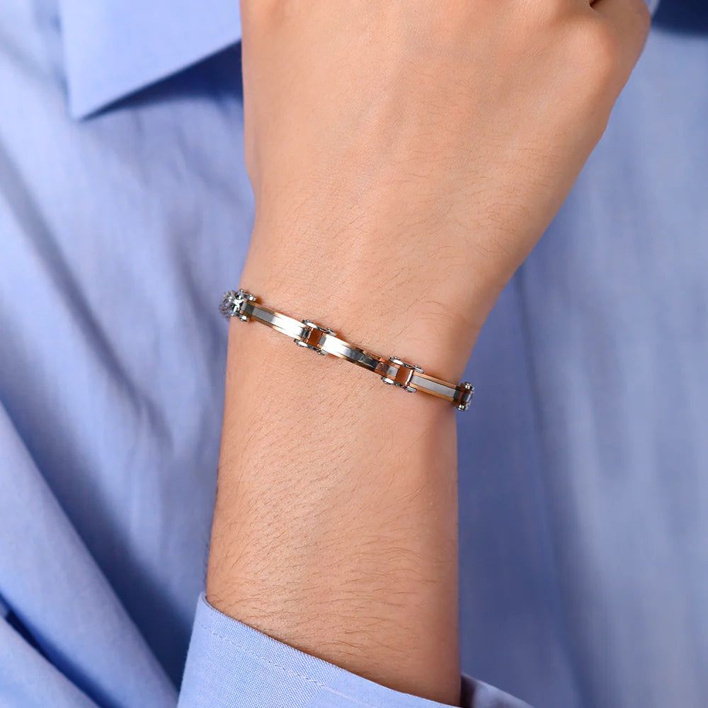 Pulsera de Acero para Hombre con Elementos IP Rose Gold