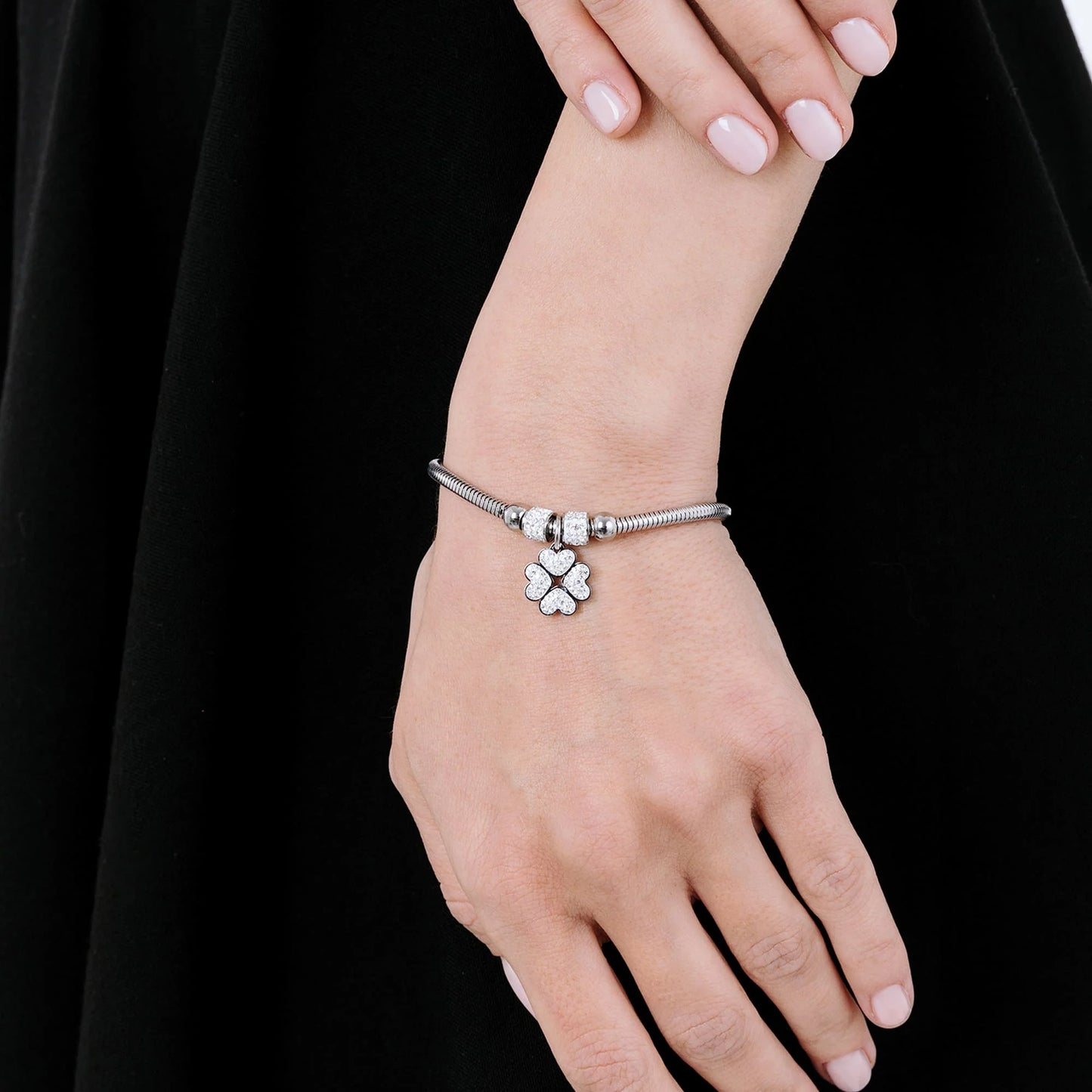 Pulsera Acero Cola De Ratón Con Trébol