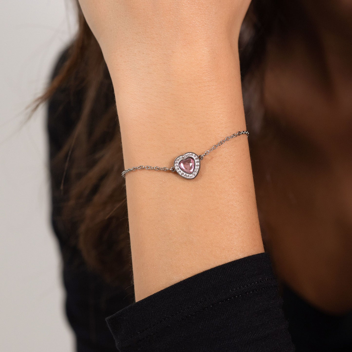 Pulsera Acero Corazón Circonitas