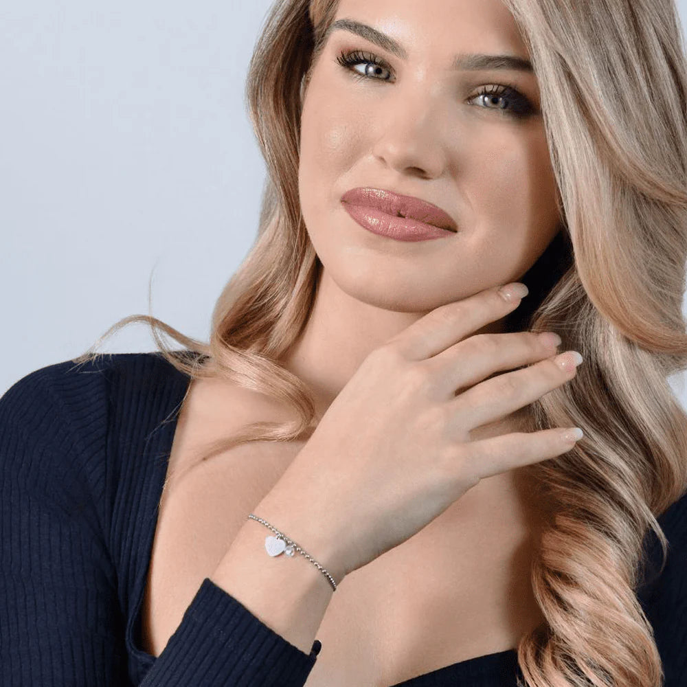 Pulsera Acero Corazón Liso Colgante Circonita