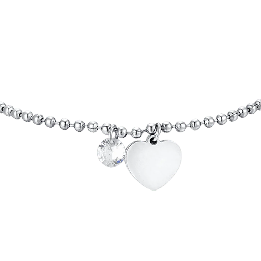 Pulsera Acero Corazón Liso Colgante Circonita