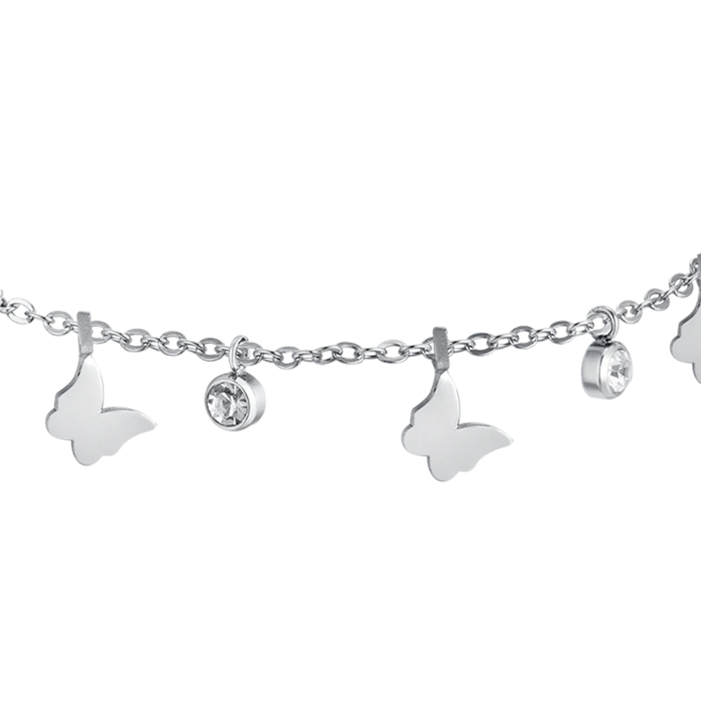 Pulsera Acero Con Colgantes Mariposas y Circonitas