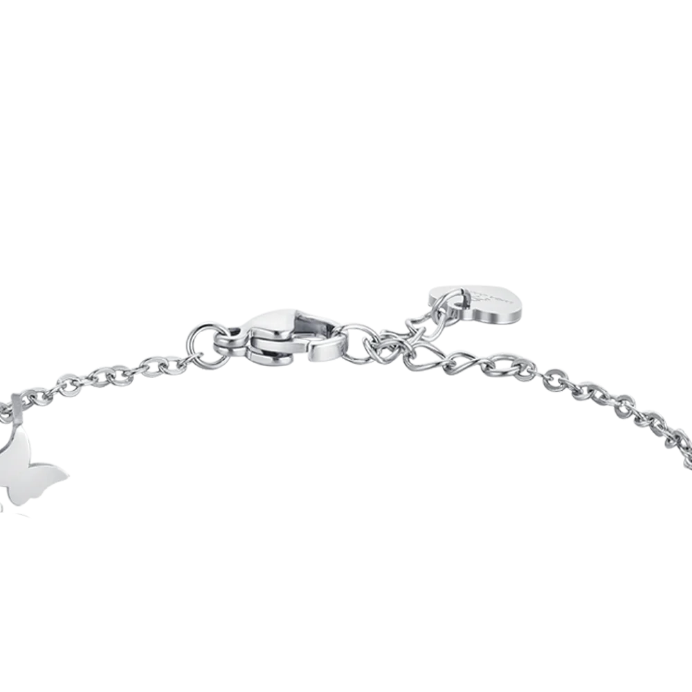 Pulsera Acero Con Colgantes Mariposas y Circonitas