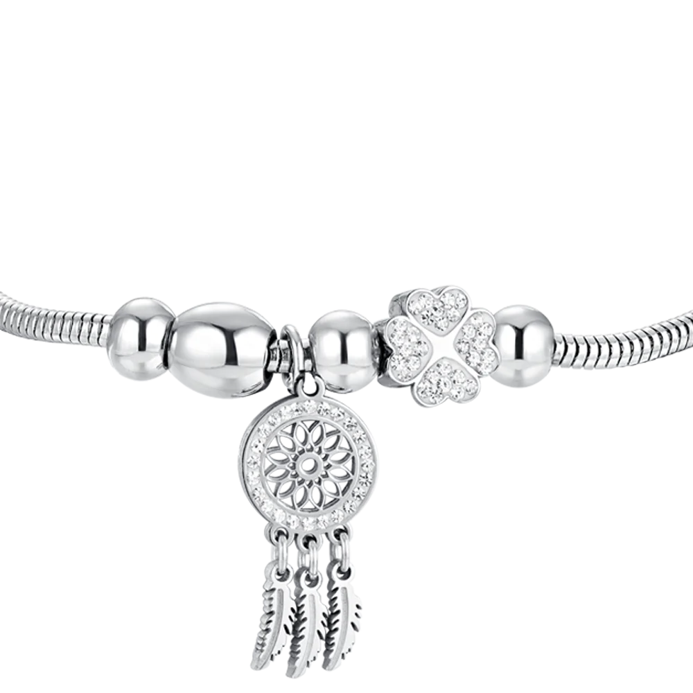 Pulsera De Acero Inoxidable Atrapasueños Y Cristal