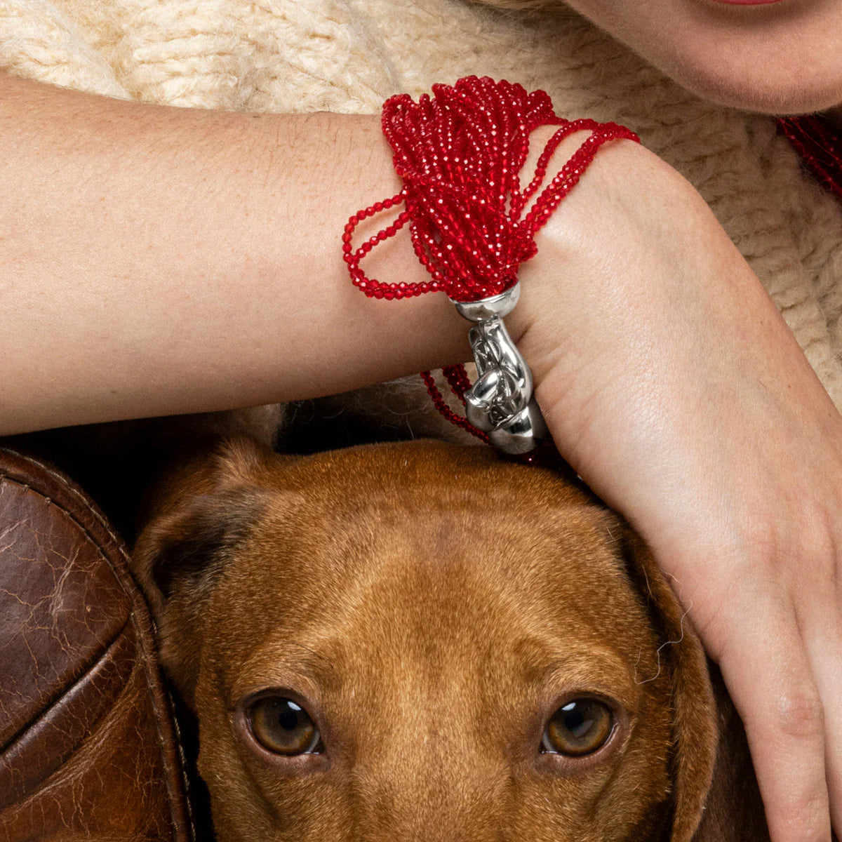 Pulsera Plata 925 Cuentas Cristal Rojo Luxenter