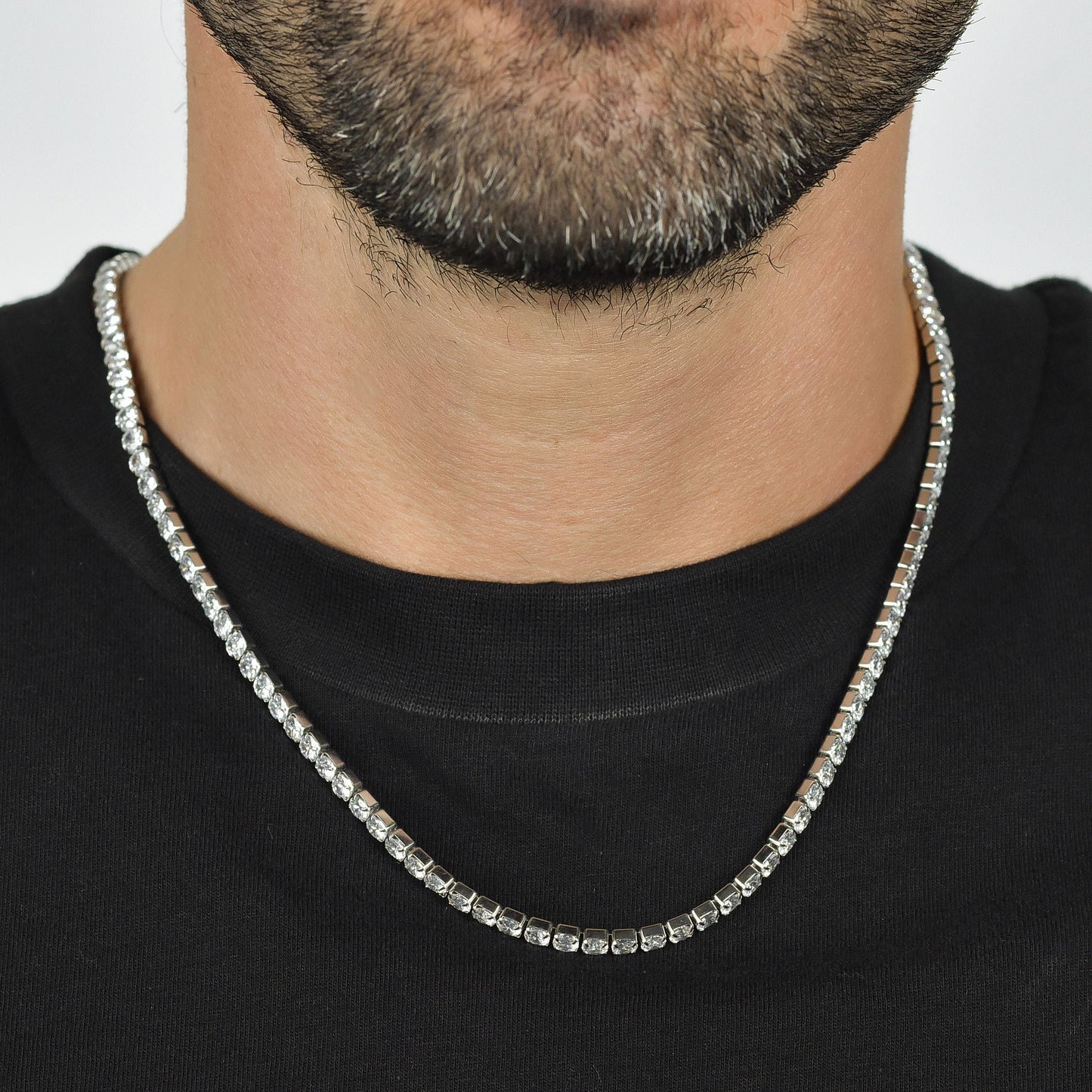 Collar Tenis de Hombre en Acero con Cristales Blancos