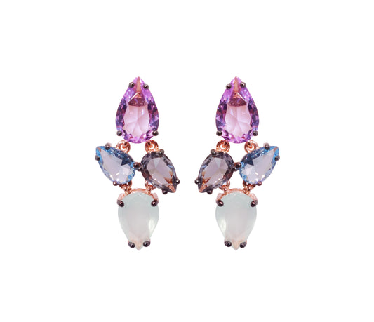 Pendientes Plata 925 Chapado Rosa Circonitas Multicolor