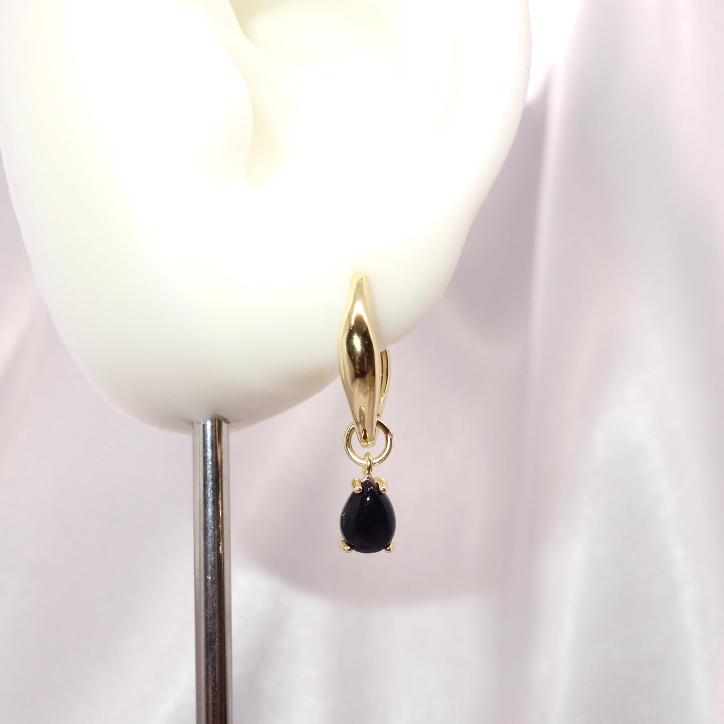 Pendientes Aro Plata Chapado Dorado Ónix