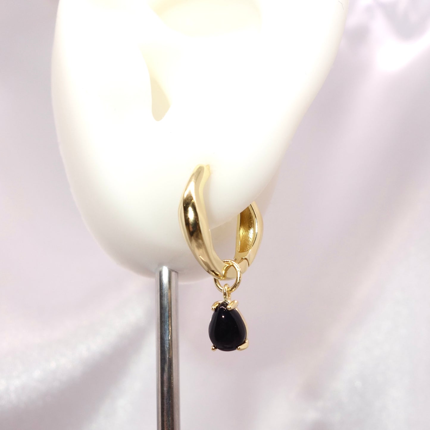 Pendientes Aro Plata Chapado Dorado Ónix