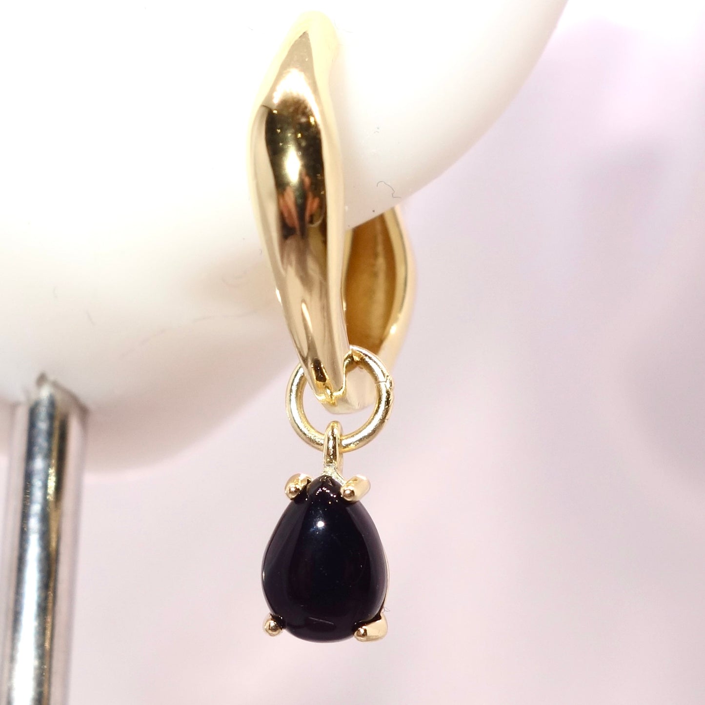 Pendientes Aro Plata Chapado Dorado Ónix