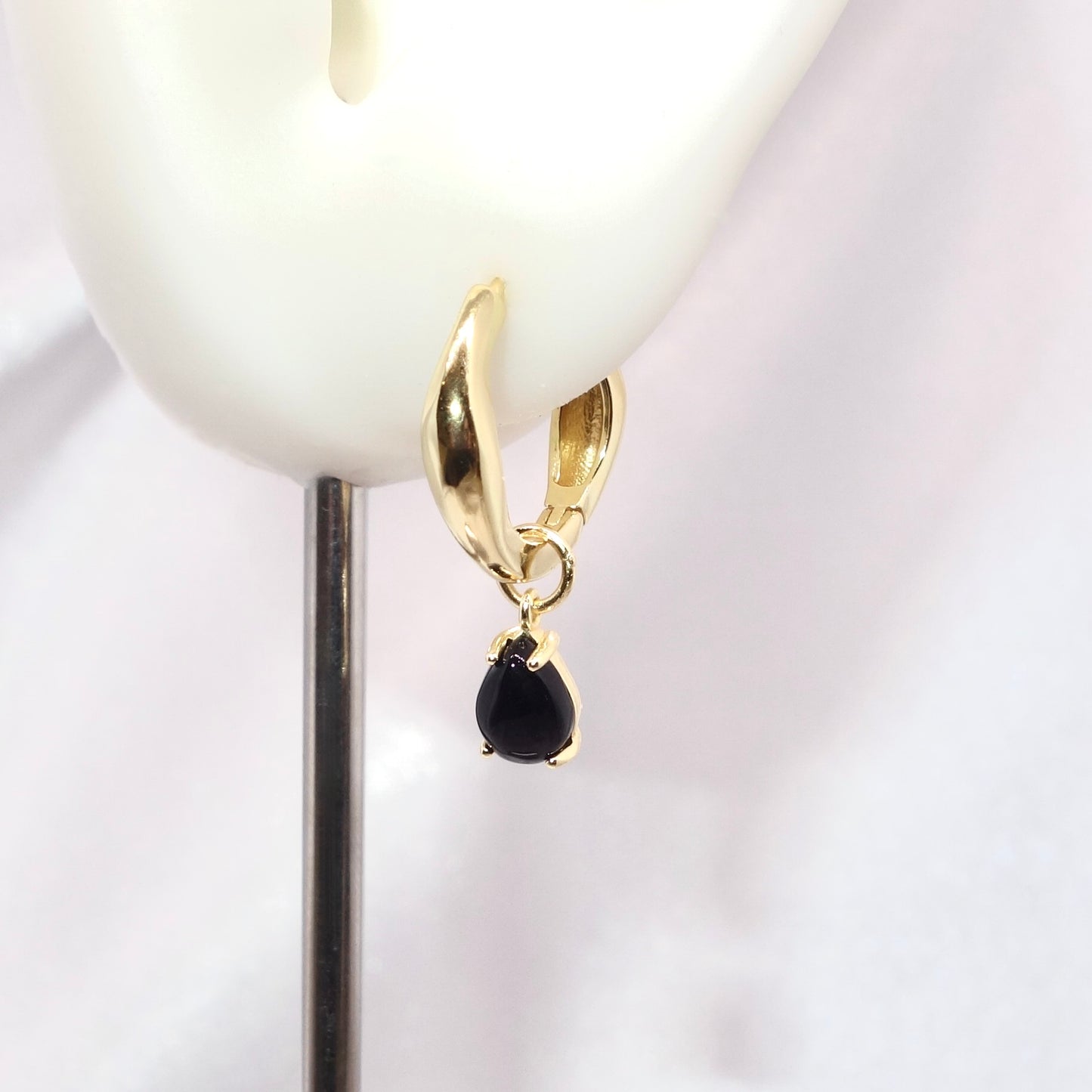 Pendientes Aro Plata Chapado Dorado Ónix