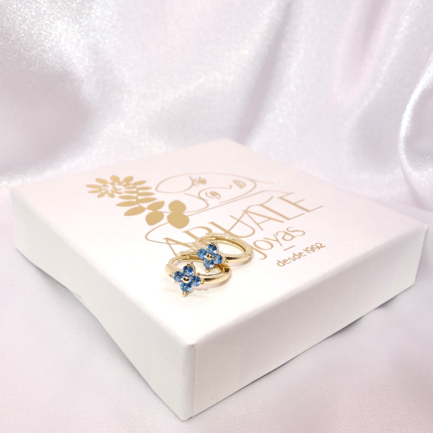 Pendientes Aros Plata Chapado Dorado Circonita Flor