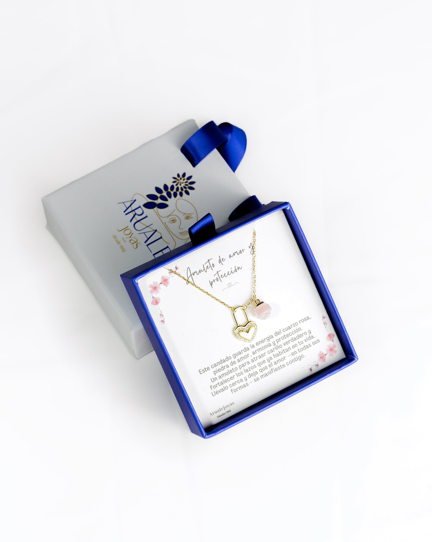 Colgante Amuleto Amor Candado Corazón Cuarzo Rosa Plata De Ley Aruale Joyas