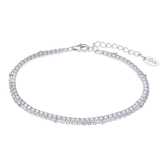 Pulsera Doble Cadena y Riviere Lotus Plata Mujer