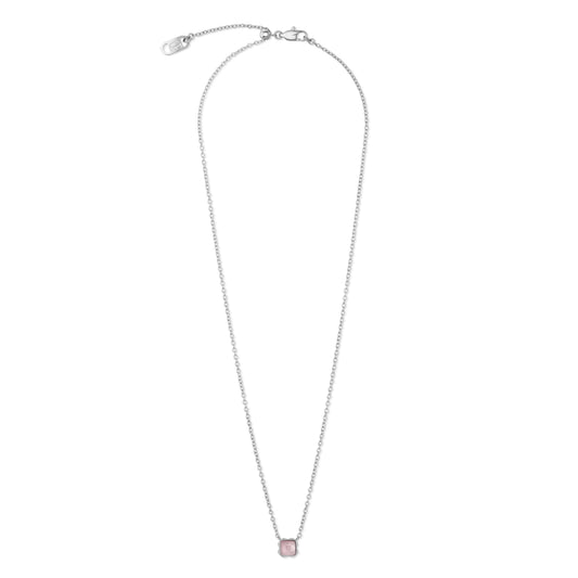 Collar con piedra natal de octubre, cuarzo rosa y plata