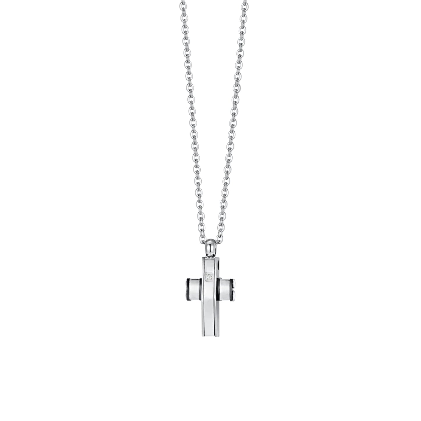Collar Acero Hombre Cruz Plateada Negra Luca Barra