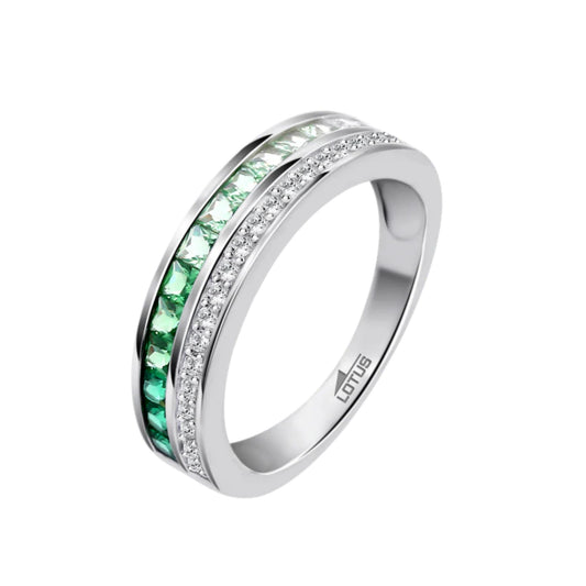Anillo Lotus Mujer Plata Con Circonitas Verdes Y Blancas