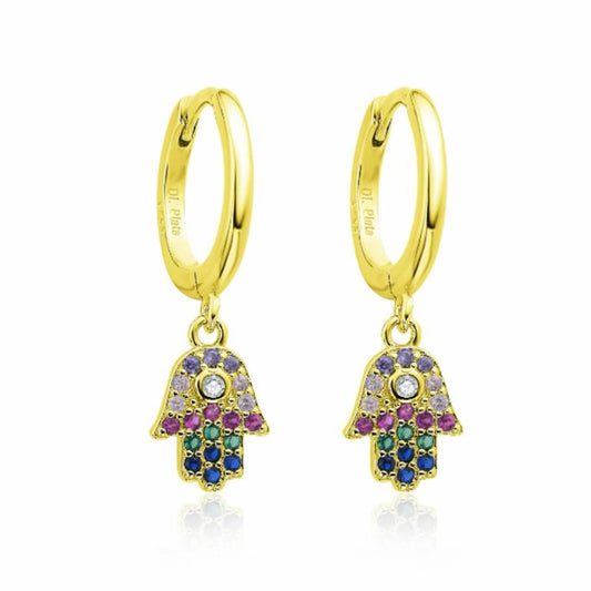 Pendientes Aros Plata Hamsa Chapado Dorado Multicolor