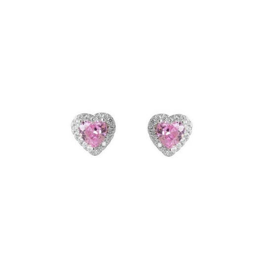 Pendientes Plata Corazón Circonita Rosa