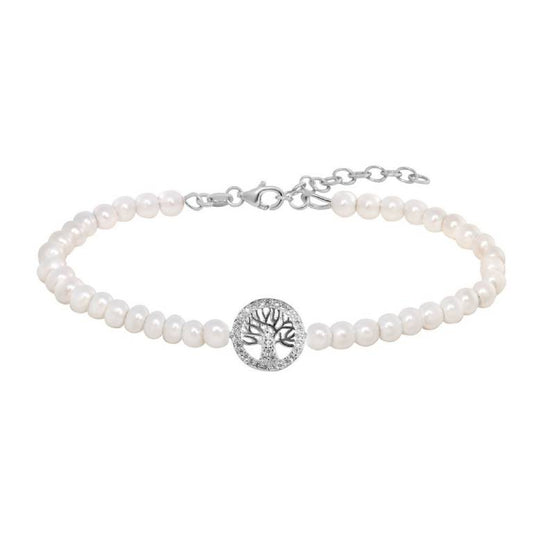 Pulsera Plata Perlas Árbol De La Vida