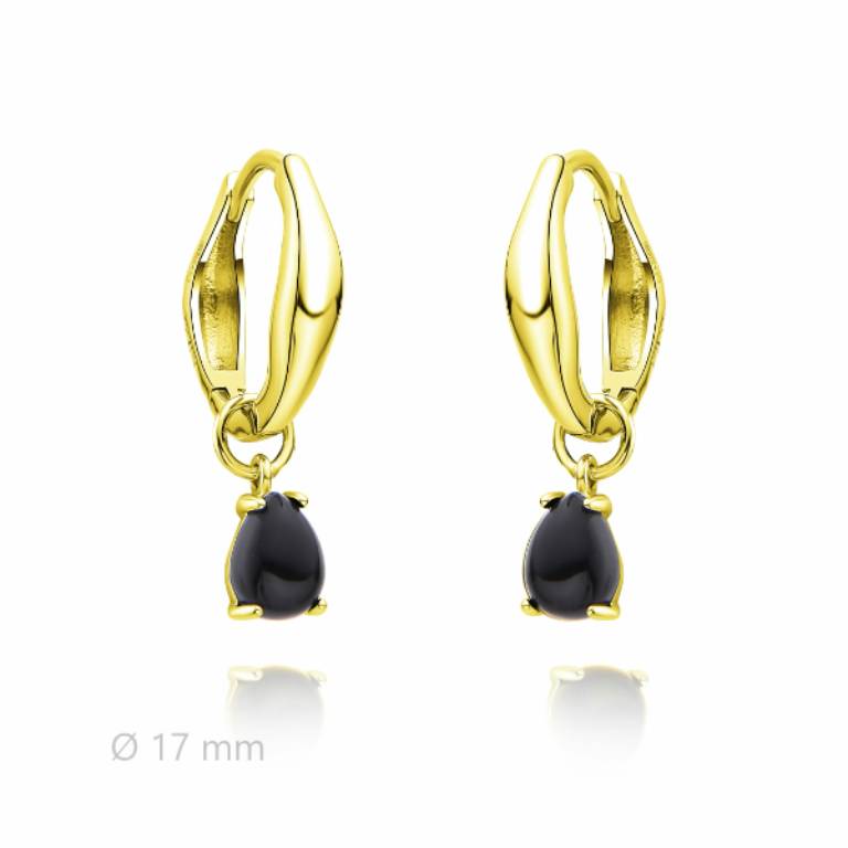 Pendientes Aro Plata Chapado Dorado Ónix