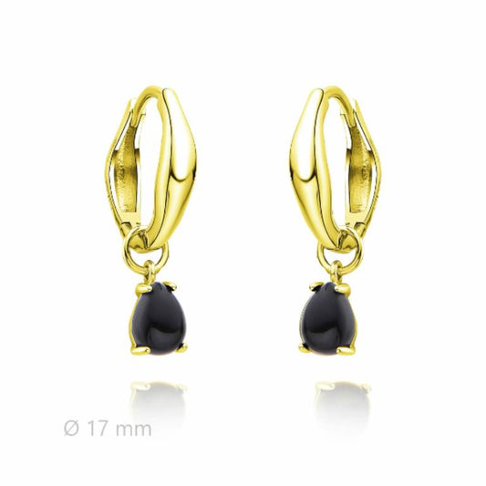 Pendientes Aro Plata Chapado Dorado Ónix