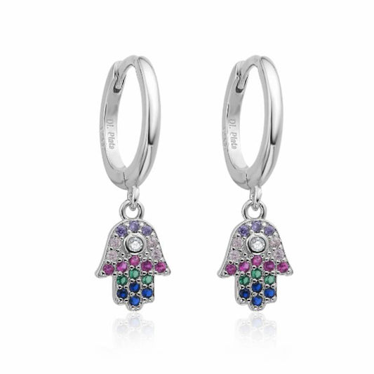 Pendientes Aros Plata Hamsa Circonitas Multicolor