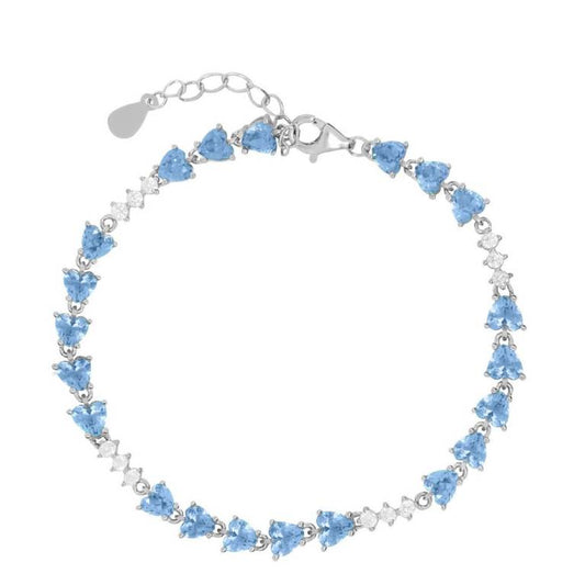 Pulsera Plata Tira Circonitas Brillantes Corazón Celeste