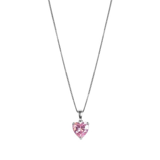 Collar Plata Corazón Circonita Rosa