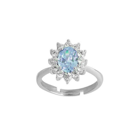 Anillo Plata De Ley 925 Circonita Oval Color Agua Marina