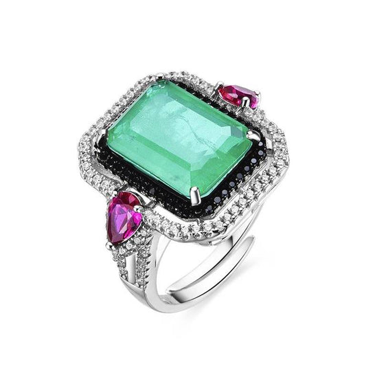 Anillo Plata De Ley 925  Circonitas Verde Esmeralda