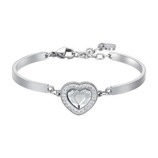 Pulsera Acero Rígida Corazón Circonitas