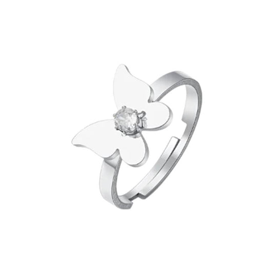 Anillo Acero Ajustable Mariposa Lisa Circonita