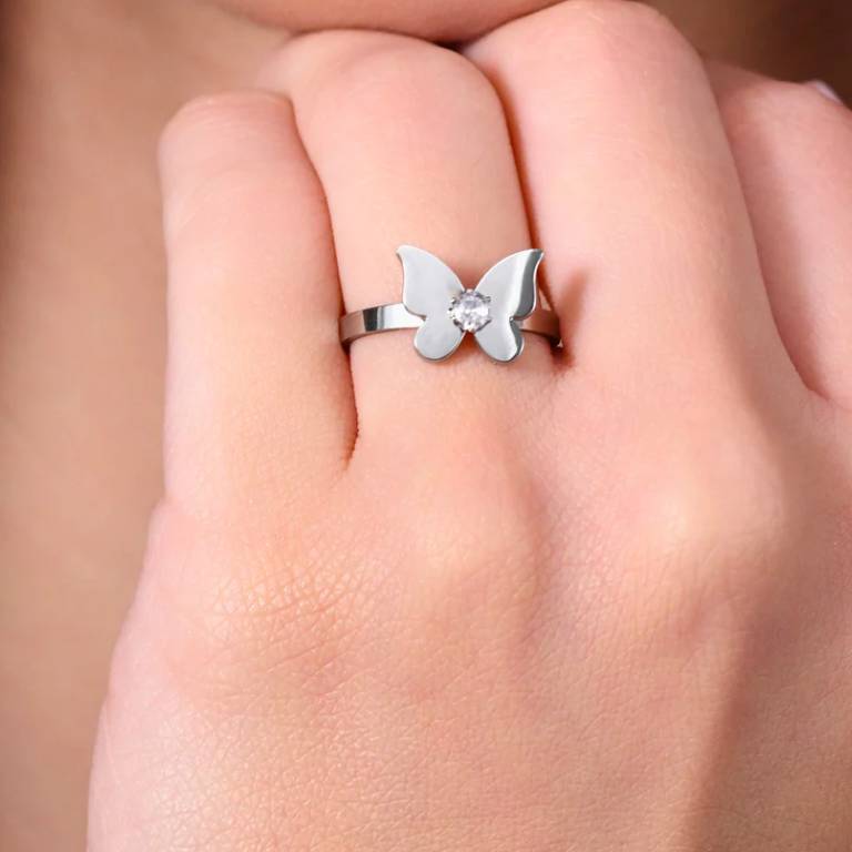 Anillo Acero Ajustable Mariposa Lisa Circonita