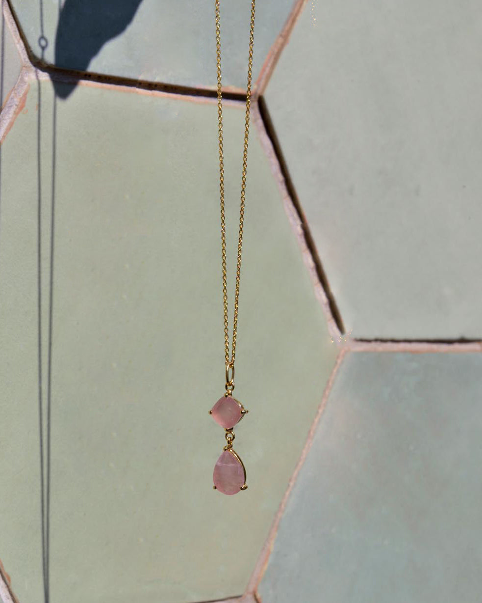 Collar Plata Dorada Cuarzo Rosa