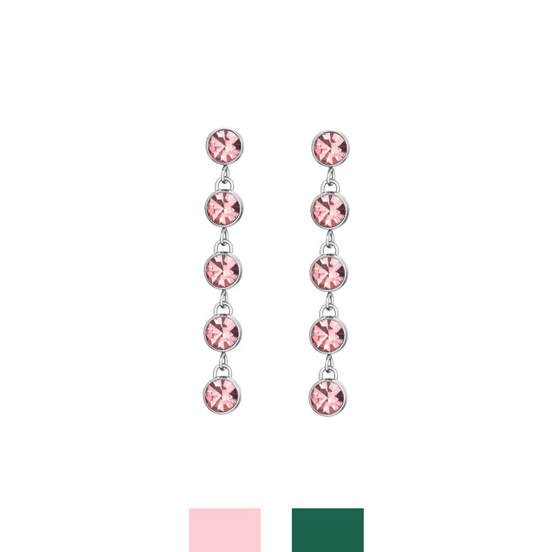 Pendientes Acero Tira Circonitas Rosa/Verde
