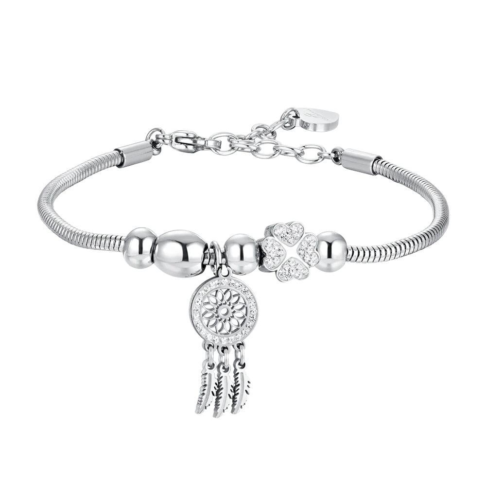 Pulsera De Acero Inoxidable Atrapasueños Y Cristal