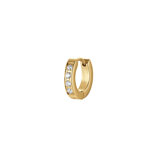 Pendiente De Hombre En Acero IP Mono Oro Con Cristales Blancos