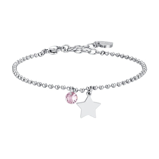 Pulsera De Acero Para Mujer Con Estrella Y Circonita Rosa