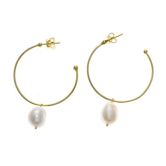 Pendientes Aro Plata Dorada Perla Barroca