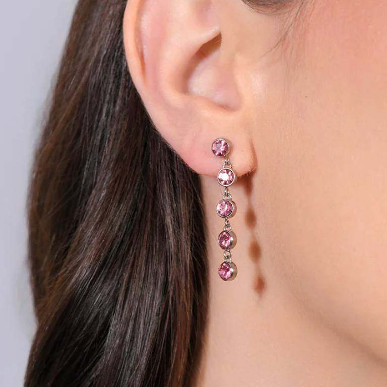 Pendientes Acero Tira Circonitas Rosa/Verde