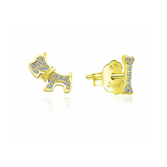 Pendientes Plata Perrito Circonitas Dorado