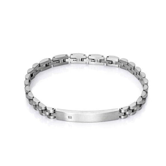 Pulsera de Acero para Hombre con Diamante en la Placa