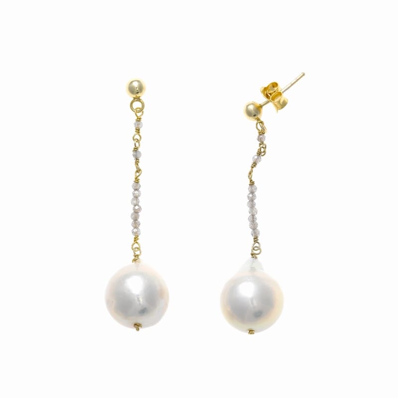 Pendientes Plata 925 Chapado Oro Tira Circonitas Perlas Salvatore